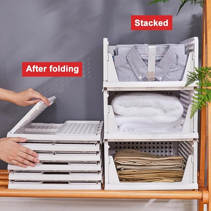 yazi 5 Pack Stackable Closet Storage Box,Closet Shelf Organizer and Storage Plastic Drawer Storage,Wardrobe Organizer Closet Organizers Storage Box for Cupboard Kitchen, Office(5L)