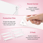 2 Packs Acrylic Display Stand Riser,3 Tier Perfume Organizer Cupcake Stand Acrylic Pop Shelves Holder,Clear Desk Display Shelf for Figure,Trinket,Collectibles,Dessert Stands for Party Decor-11.6in