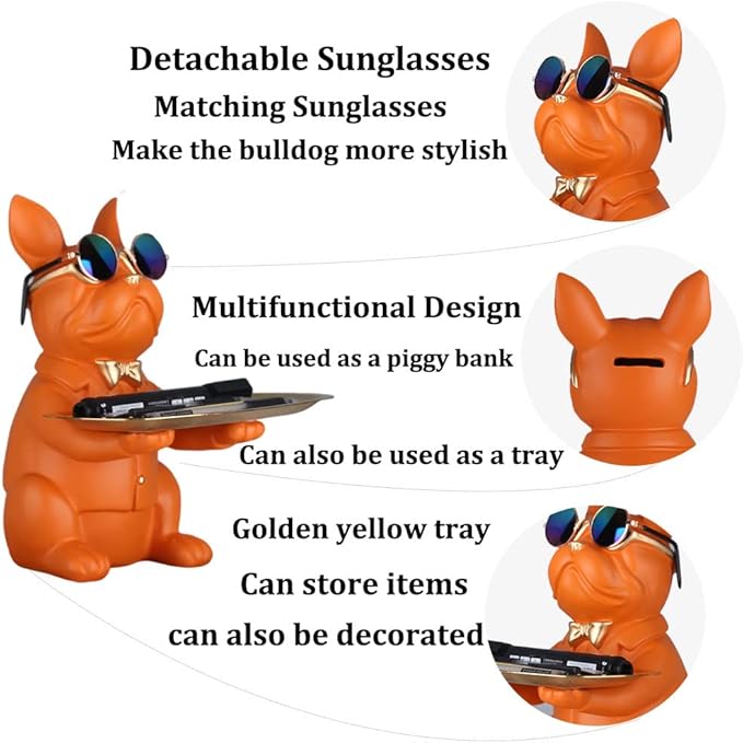 Modern Decor Resin Orange Bulldog Tray Statue Tray Storage Key Holder Candy Jewelry Earrings Tray Suitable for Home Decor Modern Art Dining Table Decor Office Small Object Tray
