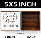 Country roads, County Home Farmhouse Sign Desk Decor Wooden Box Sign Gift, Rustic Wood Block Plaque Box Sign for Home Kitchen Bathroom Shelf Table Decoration Country Roads Take Me Home Sign.(white)