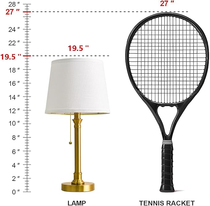 Oneach 19.5" Gold Table Lamp Set of 2, Small Bedside Table Lamps with USB A+C Charging Ports, Pull Chain Switch, Brass Modern Nightstand Lamps for Living Room, Bedroom, Nursery