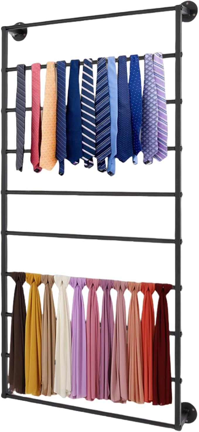 Scarf Organizer, Hijab Organizer, 10 Tier Wall Mounted Ribbon Rack, Ties Silk Scarves Towels Storage Multifunctional Metal Rack, Wall Shelf for Clothing Store, Flower Shop, Home
