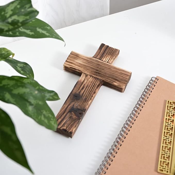 Retro Handmade Log Wood Cross Baptism Cross Wall Decor Spiritual Religious Crosses Small Wooden Room Church & Home for Wall Table Decor Outdoor Wooden Crosses Gifts with Hook for Hanging Wall