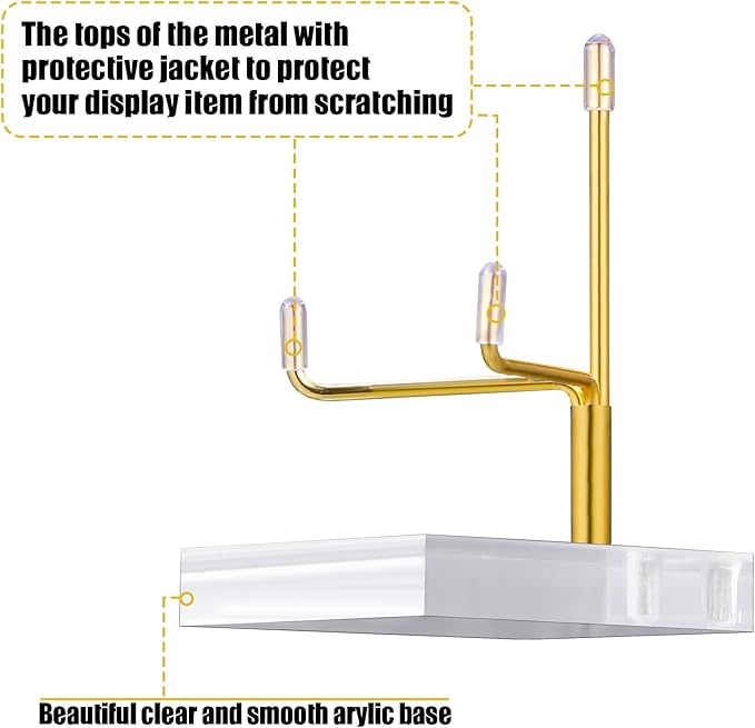RattanView 16 Pcs Crystal Holder Easel Display Adjustable Metal Arm Display Stand with Acrylic Base Easel Rock Mineral Stand for Gemstone Fossils Geodes Mineral Agate Collection(Gold)