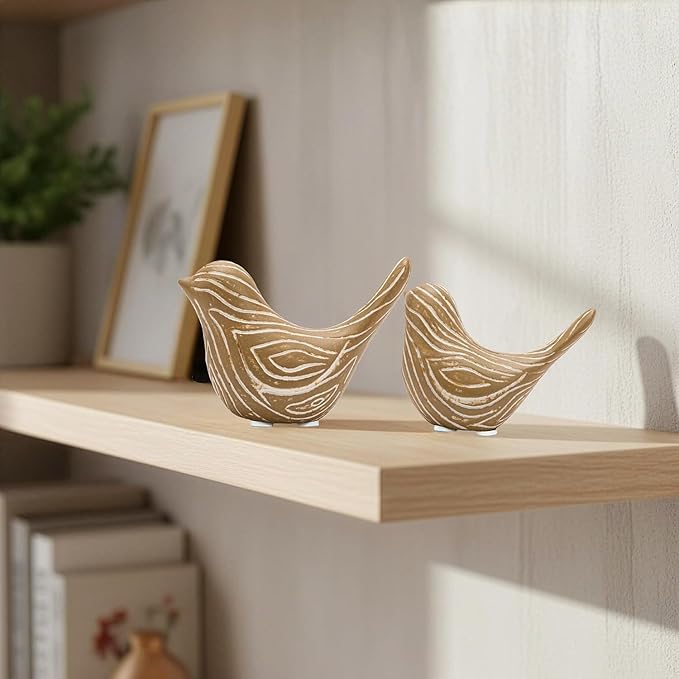 2PCS Small Birds Statues, Modern Home Decor Bird Sculptures, Animal Figurines Decorative Ornaments for Living Room, Bedroom, Office Desktop, Bookshelf, Coffee Table, Cabinets, Gifts for Bird Lovers
