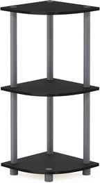 Furinno TURN-N-TUBE Corner Shelf, 3-Tier Corner Bookshelf, Display Storage Shelves with Open Shelves, for Organization and Storage, Living Room, Home Office, Garage, Black