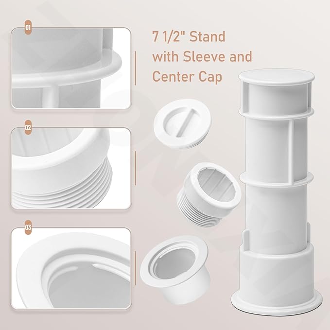 US105 Umbrella Stand with Sleeve and Center Cap, 7 1/2" Stand with Sleeve, for Umbrellas, Volleyball Poles and Tiki Torches, 1 1/2" - 1 3/4" Hole Can be Installed on Floor, Step or Deck - White