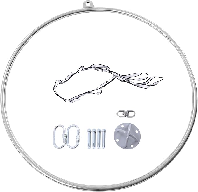 Aerial Hoop Stainless Steel 85/90 CM Lyra Hoop with Rigging Hardware Kit Professional Yoga Aerial Lyra Hoop Set for Fitness, Dance, Performance, 115kg/253lbs Capacity (85cm/33.46inch)