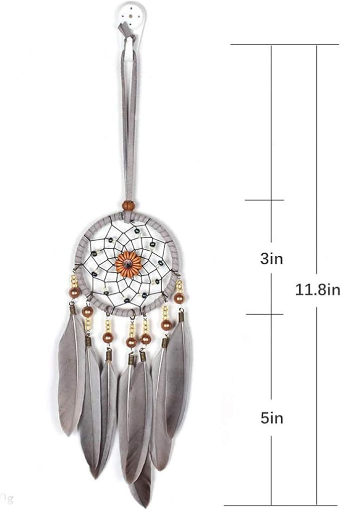 Feather Dream Catcher Car Interior Rearview Pendant, Feather Dream Catchers Wall Hanging Decorations(Style 1 - Grey)