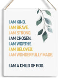 Christian Wooden Hanging Sign I Am A Child of God Bible Verse Wall Art for Home Office Decor Modern Christian Word Art Bedroom Wall Decor Sign Baptism Gifts Room Decorations 10x8 Inches