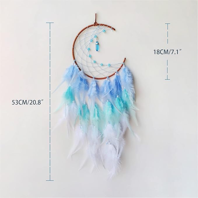 Blue Moon Dream Catcher Wall Decor Feather Dream Catchers with Pendant Handmade Dreamcatcher Wall Hanging Ornament for Bedroom Living Room Home Decor