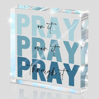 Religious Gifts for Women - Pray on it Pray over it Pray through it Acrylic Sign Decorative for Home Office Pastor Farmhouse Living Room Church Table Desk Bookshelf Decoration (Blue)