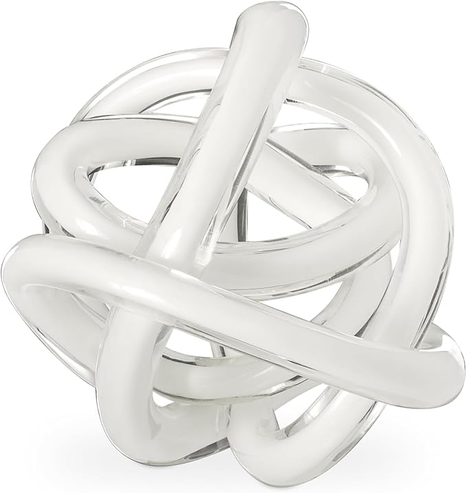 Torre & Tagus Orbit Hand Blown Glass Infinity Knot Sculpture - 3 Inch Glass Art White Knot Decor Ball for Home Decor, Small Centerpiece Table Decoration for Home Interior (Solid White)