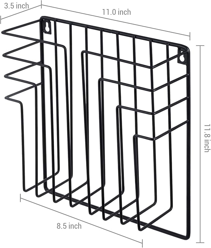 MyGift 11 Inch Modern Art Deco Black Metal Wire Floating Magazine Rack and File Folder Holder, Wall Mounted Home or Office Storage for Oversized Magazines