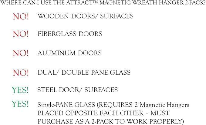 Haute Decor Attract Magnetic Wreath Hanger (Brushed Nickel) - Set of 2 Magnets - for 2 Metal Doors/Surfaces or 1 Single-Pane Glass Door/Window - Holds up to 10lbs.