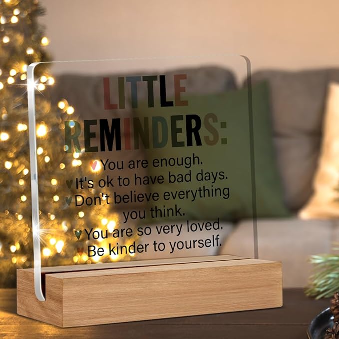 Inspirational Motivational Gifts Employee Appreciation Gifts Little Reminders You are Enough Clear Desk Decorative Sign Acrylic Sign With Wooden Stand for Office Desk Table Shelf