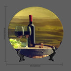 Decorative Plate Stand, 8 Inch, Goblet And Fruit On Wine Barrel Round Display Plate, Handmade Ceramic Ornament, Ceramic Craft for Wall Hanging Decorative