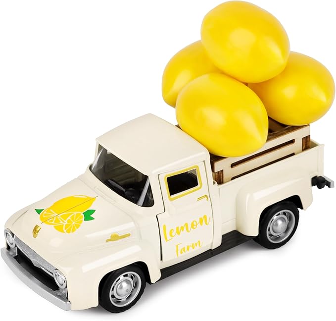 Lemon Decor Vintage Truck Decor with Mini Faux Lemons Summer Table Centerpieces Lemon Tiered Tray Decor for Home Kitchen Farmhouse Shelf Accessories