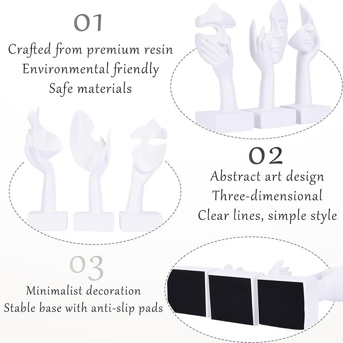 3 Pcs Thinker Large Statue Set - White Art Abstract Home Accent Figurines for Living Room, Bedroom, Shelves, Office Desktop, Coffee Table Decor, Gift for Women (3 Pcs White, 9")
