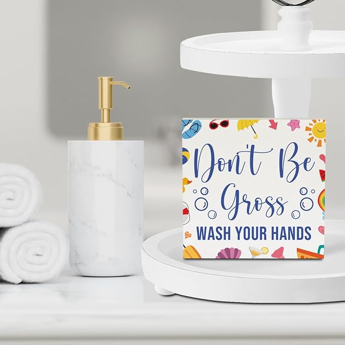 Wash Your Hands Sign Bathroom Decor Summer Bathroom Decor Don'T Be Gross Summer Decorations Wooden Box Sign for Home Office Farmhouse Table Shelf