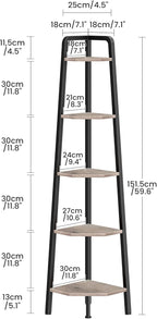 CHOEZON Corner Shelf, 5-Tier Ladder Corner Shelf, Ladder Bookshelf, 59.6" Tall Vertical Display Stand, Metal Frame Bookshelf, for Living Room, Bedroom, Kitchen, Greige and Black TCJ20BG