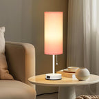 Dott Arts 18" Table Lamp for Bedroom, 3-Color Bedside Lamps with Pull Chain, Bedroom Table Lamps for Nightstand,AC Outlet Small Lamp for Living Room, Bulb Included Pink