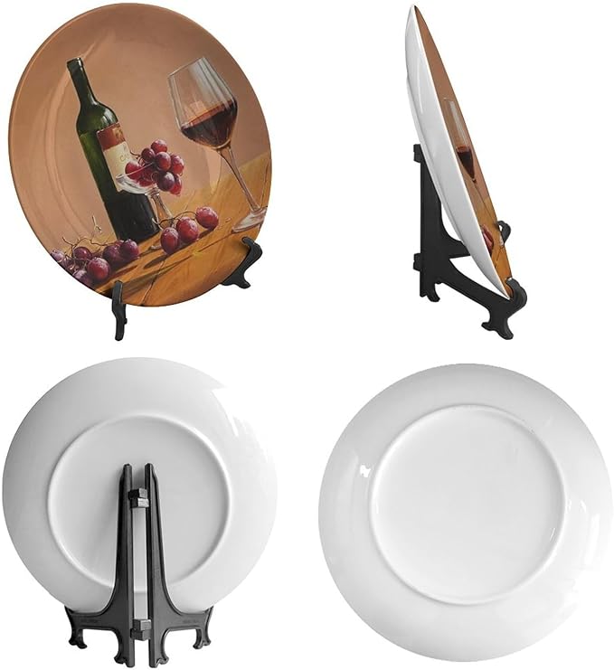 Decorative Plate Stand, 6 Inch, Goblet Wine Bottle Transparent Round Display Plate, Decorative Plates with Stand, Ceramic Craft for Wall Hanging Decorative