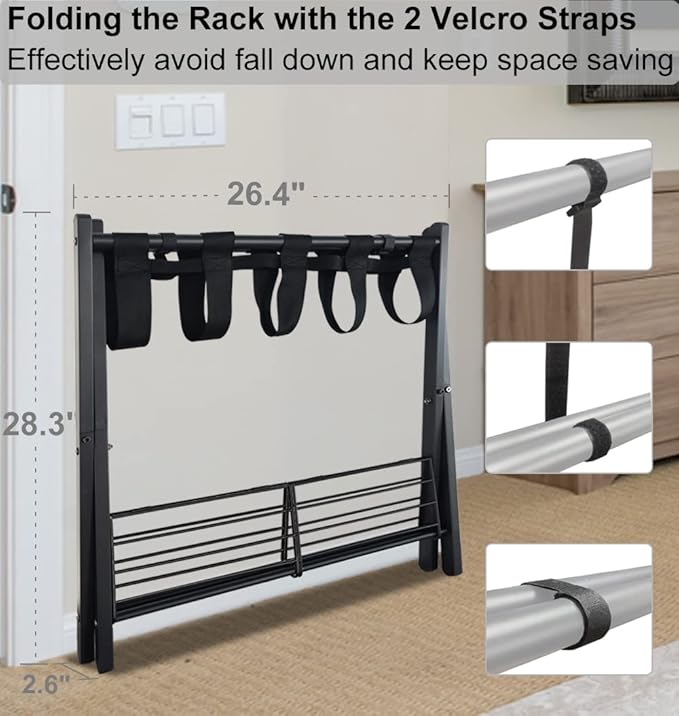 Folding Luggage Rack for Guest Room, Metal Foldable Suitcase Stand Holder with Metal Shelf for Bedroom, Black, 2pack
