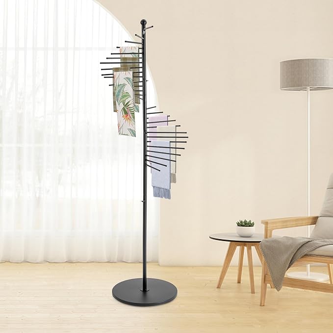 Freestanding Spiral Scarf Rack Stand, Metal Scarf Display Holder with Heavy Base, Scarf Organizer for Closet, for Clothing Store, Apartments, Locker Rooms