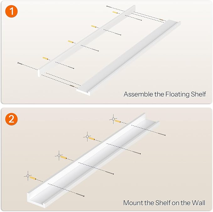HOOBRO Floating Shelves, Wall Shelf Set of 3, 47.2 Inches Hanging Shelf with Raised Edge and Invisible Brackets, for Bathroom, Bedroom, Kitchen, Office, Living Room Decor, White WT92BJ01