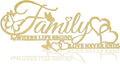 Family Metal Word Sign Wall Art Decor, Where Life Begins Love Never Ends Heart Butterflies Wall Hanging Sculpture, Golden Iron Letters Quotes Home Decor for Living Room Kitchen (Golden)