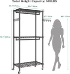 Heavy Duty Rolling Garment Rack, 3 Tiers Wire Shelves Adjustable Freestanding Portable Rolling Clothing Rack with Lockable Wheels, 35.4''L x 15.8''W x 78.8''H, Max Load 420LBS