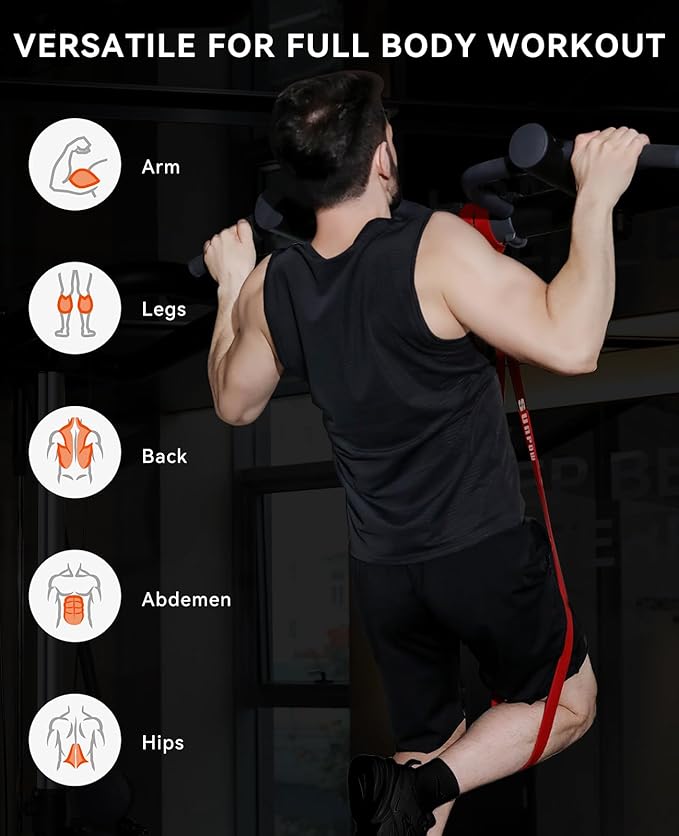 SUNPOW Pull Up Assistance Bands - Set of 5 Resistance Heavy Duty Workout Exercise Stretch Fitness Bands Assist Set for Body, Instruction Guide and Carry Bag Included