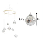 Dazzling Disco Ball Mobile, Spiral Spinner Ball, 7.8 Inch Nature Bamboo Circle, Indoor Outdoor Yard Garden Patio Home Decoration for Party Activities Wedding Birthday Music Festival