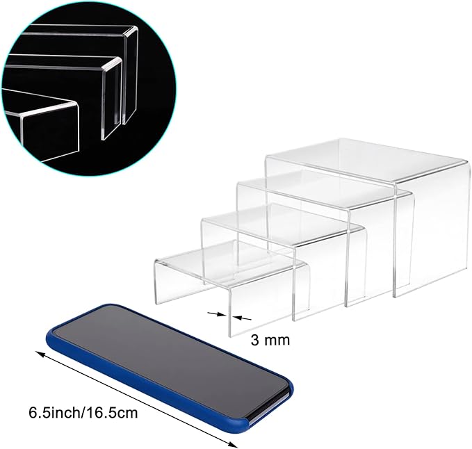 Cerpourt 8Pcs Acrylic Display Risers(6",5",4" 3") Clear Product Stand,Cupcakes Holder Dessert Display Transparent Showcase Stands, Candy Bar Risers, Acrylic Lifts Display for Figures