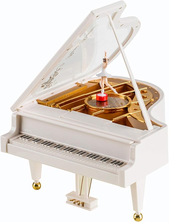 Hvogvok Ballerina Music Box，Piano Music Box for Women Girls White Valentine's Day Present Mechanical Classical Ballet Girl Dancing Music Box Birthday Present