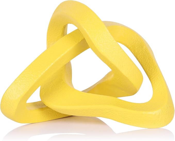 LCCCK Infinity Knot Sculpture Yellow Knot Decor Object, Abstract Knick Knacks Coffee Table Modern Statue, Yellow Sculpture for Home Living Room Table Ornaments and TV Stand Bookshelf Decorative