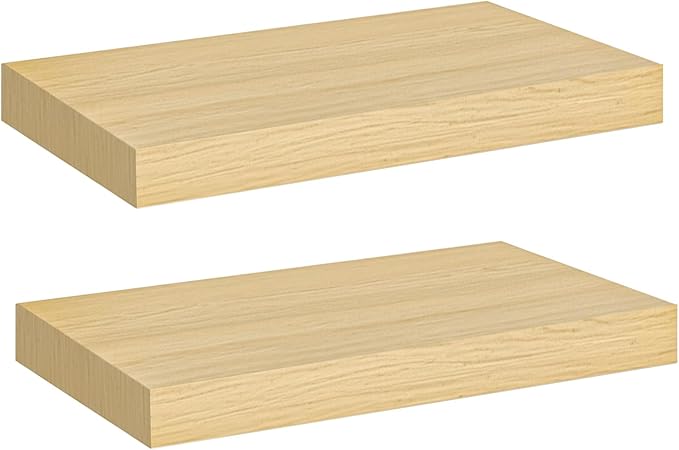 HOOBRO Floating Shelves for Wall, Wall Mounted Shelf Set of 2, 15.7" Hanging Shelf with Invisible Brackets, for Wall Decor Storage in Bathroom Bedroom Kitchen Living Room Office, Natural NL40BJ01