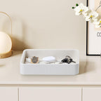 PU Leather Valet Tray Organizer, Modern Nightstand Organizer Bedside Desktop Storage for Womens and Men, Decorative Perfume Trinket Catchall Vanity Tray for Key Watch Wallet (White)