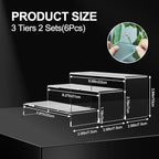 6 PCs Risers Display Stands 3 Tiers Desktop Acrylic Shelves Cake Dessert Holder Products Stand for Collectibles Shoes Jewels Pop Figure (Clear)