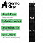 GORILLA GRIP Over the Door Shoe Organizer, 12 Large Breathable Mesh Pockets, Space Saving Hanging Storage Holder, 2 Hook Closet Rack Hanger, Hangs on Closets for Shoes, Accessories, 64H x 9.5W Black