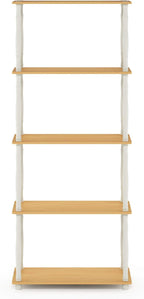 Furinno TURN-S-TUBE Storage Shelves, 5-Tier Book Shelf, Corner Shelf, Toolless Open Shelves, Classic Tubes, for Organization and Storage, Living Room, Garage, Home Office, Beech