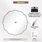 ANDY STAR Chrome Round Wall Mirror 30 inch, Polished Metal Frame Circle Bathroom Mirror in SUS304 Stainless Steel Frame, with Unique Modern Circular Wavy Design