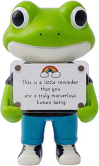 Positive Frog Figurine - 4.9" Tall Hand-Painted Resin Indoor Office Desk Decoration with Cute Motivational Sign, Funny Gift for Women Friends Bestie BFF Bestfriend Coworkers
