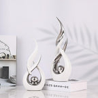 2 PCS White Silver Ceramic Statues For Home Decor Accents, Modern Abstract Art Sculptures, Elegant Tabletop Decorative Objects For Dining Room, Entryway, Tv Stand, Mantel, Coffee Table Centerpieces