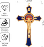 TALPGOD St Benedict Crucifix Blue 7 Inch,Crucifix Wall Cross for Catholic Decor,Jesus Christ Hanging Cross Wall Art Decor,Escapularios Catolicos,Saint Benedict Medal for Home Decoration
