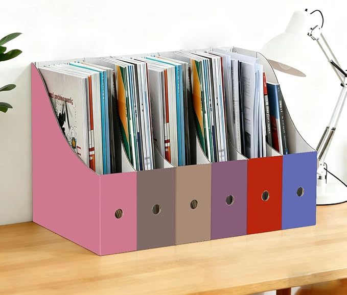 Limitliho 12 Pack Cardboard Magazine Holder for Desk, Book Bins for Classroom Library,Office,Home, 10.6" H x 10.2" L x 3.5" W in Magazine File Holder (Elegant color)