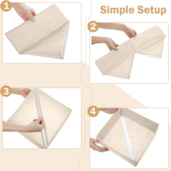 24 Set Fabric Dresser Drawer Organizer Bins Dividers for Clothes – Nursery Home Bins Fabric Foldable Closet Clothing Wardrobe Storage Box Container Basket for Bras Socks Underwear(Beige)