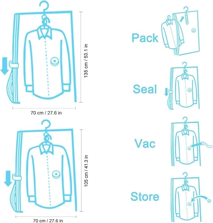 Hanging Space Bags Vacuum Storage Bags for Clothes, Dress, Winter Coats, 6 Pack 53.1x27.6 inch, Large Reusable Garment Protector