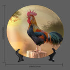 Rooster Decorative Ceramic Plates, 10 Inch, Crowing Cock Round Display Plate, Decorative Plates with Stand, for Kitchen Living Room Office Countertop Decor